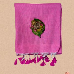 Handwoven Pure Plain Khadi Cotton Saree - Bubblegum Pink