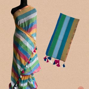 Multicolor Mul Cotton Saree - Berry Radiant