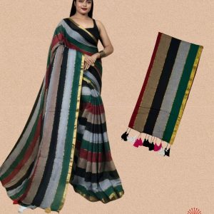 Multicolor Mul Cotton Saree - Berry Strength