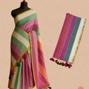 Multicolor Mul Cotton Saree Berry Calm