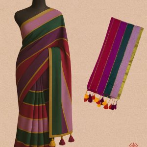 Multicolor Mul Cotton Saree - Berry Power