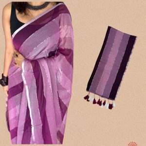 Multicolor Mul Cotton Saree - Berry Purple