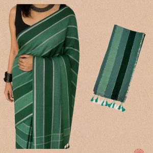 Multicolor Mul Cotton Saree - Berry Emerald
