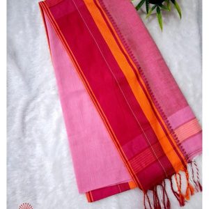 HANDLOOM Pure Khadi COTTON SAREES VELVET BORDER - Pink