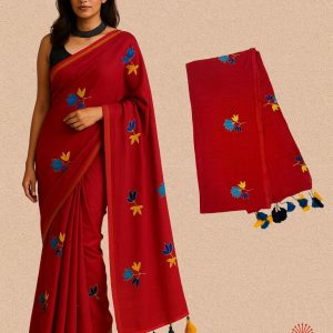 Pure Soft Mul Flower Embroidery - Deep Red