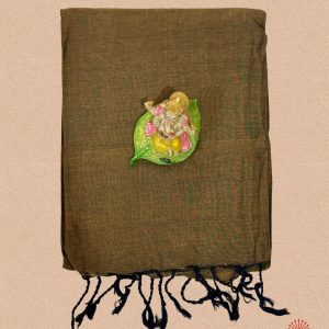 Handwoven Pure Plain Khadi Cotton Saree - Coffee Brown