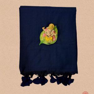 Handwoven Pure Plain Khadi Cotton Saree - Navy Blue