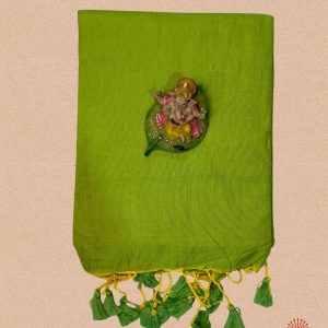 Handwoven Pure Plain Khadi Cotton Saree - Lime Green