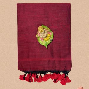 Handwoven Pure Plain Khadi Cotton Saree - Deep Burgundy