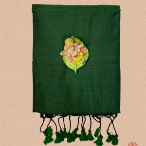 Handwoven Pure Plain Khadi Cotton Saree - Forest Green